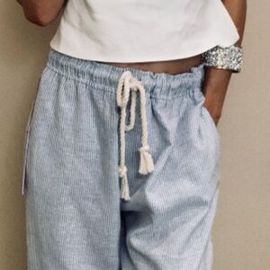 House of Harlow 1960 Blue and White Striped 55% Linen Pants